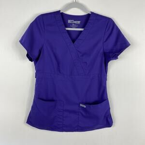 Grey's Anatomy Scrub Top Women's Small Purple Riley 3-Pocket Mock Wrap 4153